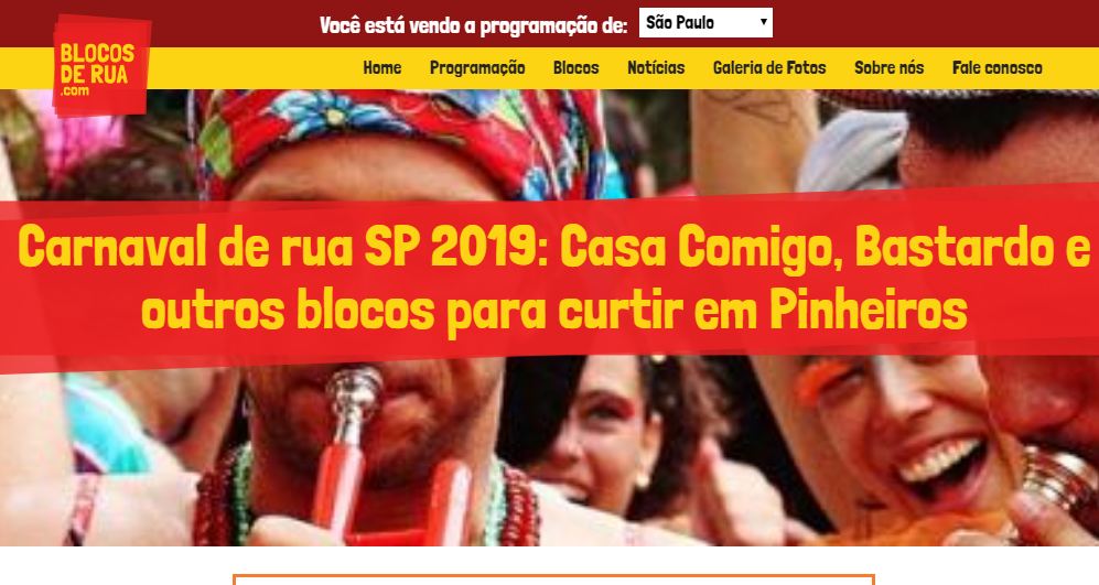 Veja a programação dos blocos de rua do carnaval 2019 em São Paulo no site www.blocosderua.com